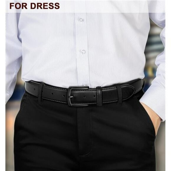 Kemisant Mens Leather Belts 2 Pack Dress Casual Golf Jeans Belt Set 1 3 8 - Picture 4 of 8